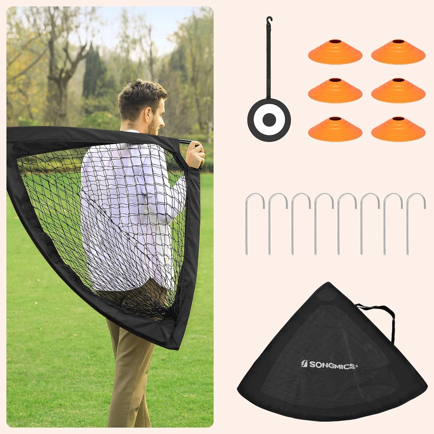 SONGMICS Kids Soccer Goals for Backyard, 4x3 ft Portable Soccer Nets Training Equipment, Toddler Soccer Goal with Carrying Bag, for Field