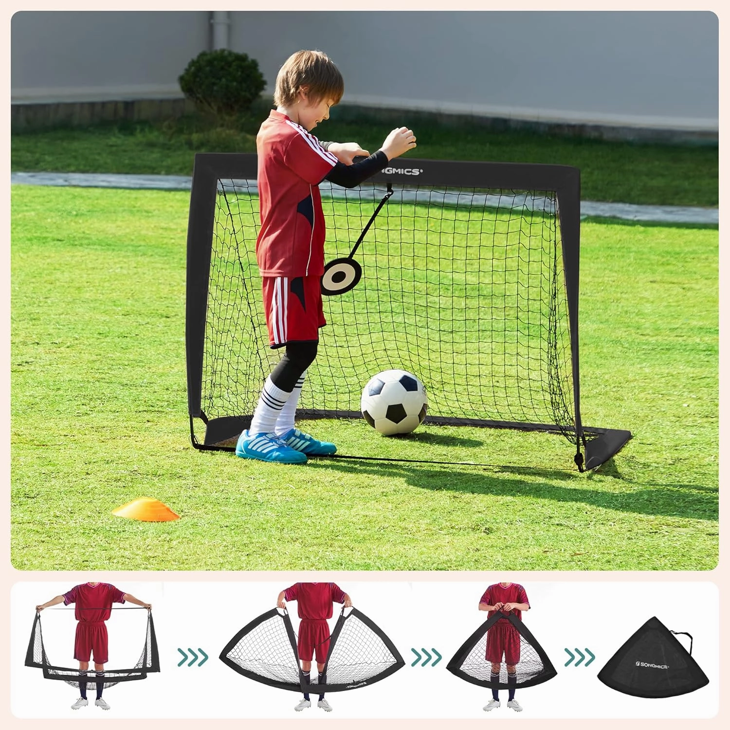 SONGMICS Kids Soccer Goals for Backyard, 4x3 ft Portable Soccer Nets Training Equipment, Toddler Soccer Goal with Carrying Bag, for Field