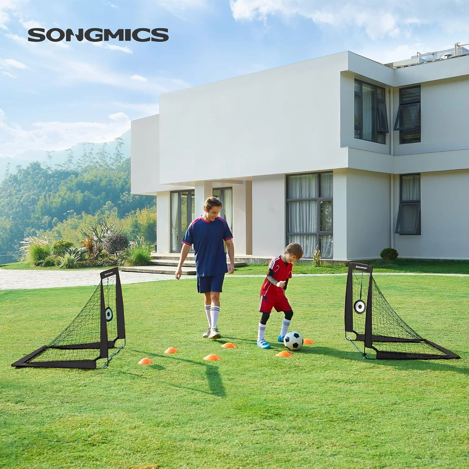 SONGMICS Kids Soccer Goals for Backyard, 4x3 ft Portable Soccer Nets Training Equipment, Toddler Soccer Goal with Carrying Bag, for Field