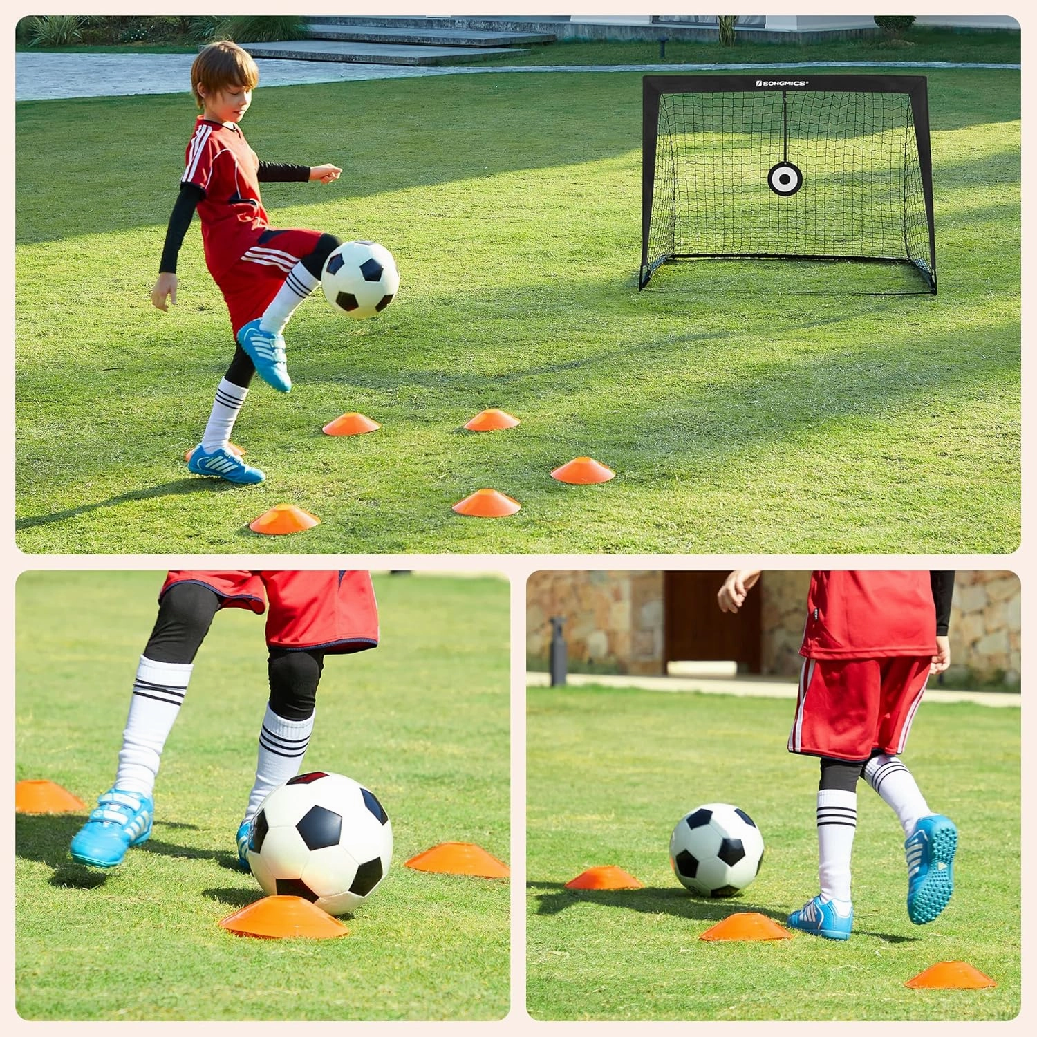 SONGMICS Kids Soccer Goals for Backyard, 4x3 ft Portable Soccer Nets Training Equipment, Toddler Soccer Goal with Carrying Bag, for Field