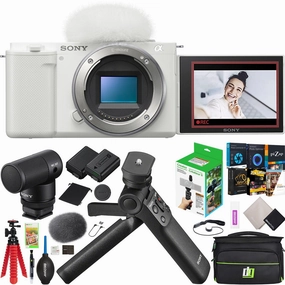 Sony  ZV-E10 Mirrorless APS-C Camera Body White   ACCVC2 Vlogger Tripod & Mic Kit