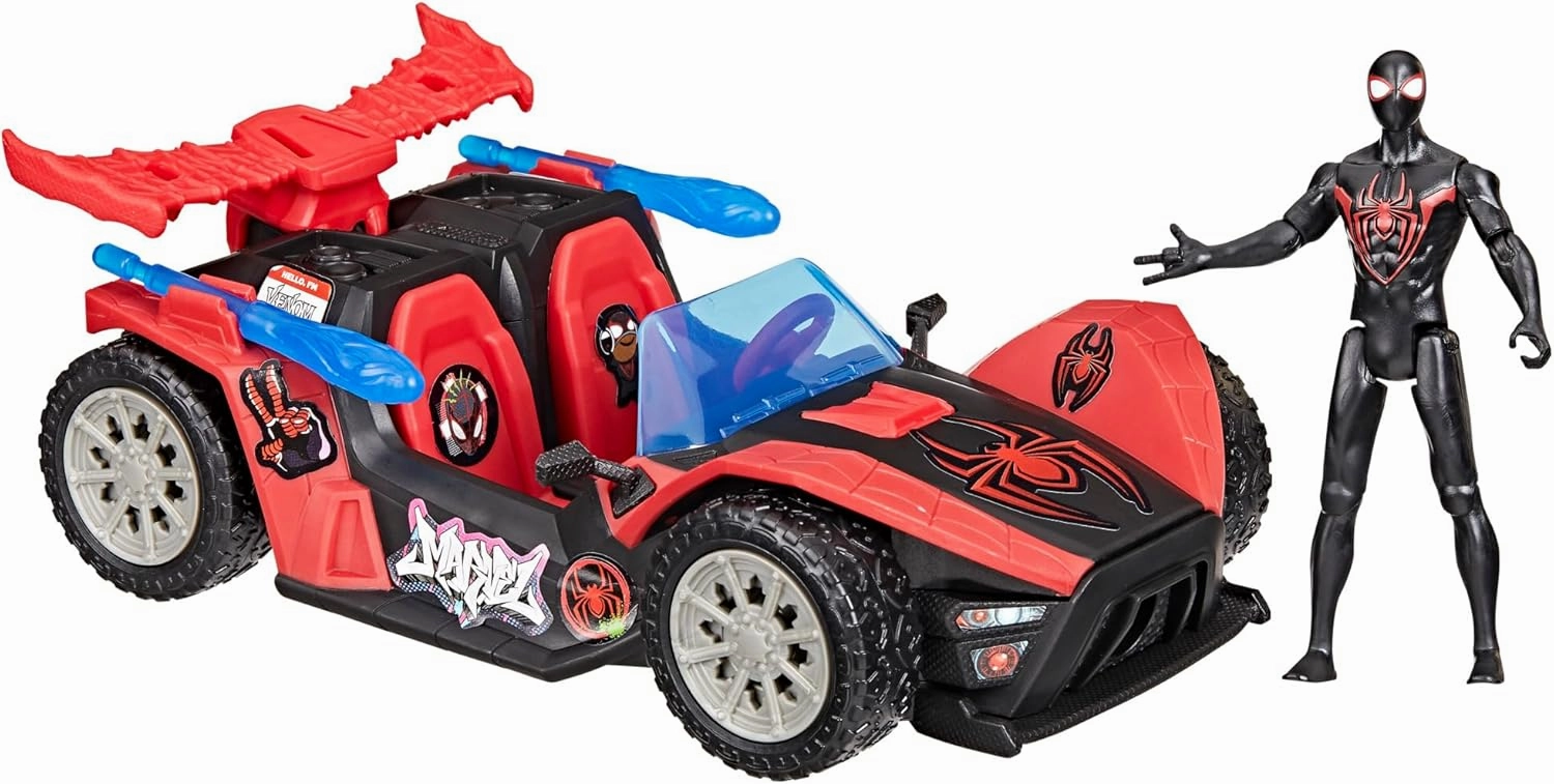 SPIDER-MAN Marvel VenomVersus Epic World of Action Miles Morales Remix Blast Racer 4-Inch (10 CM) Figure & Toy Car, Accessories, Super Hero Toys, 4 
