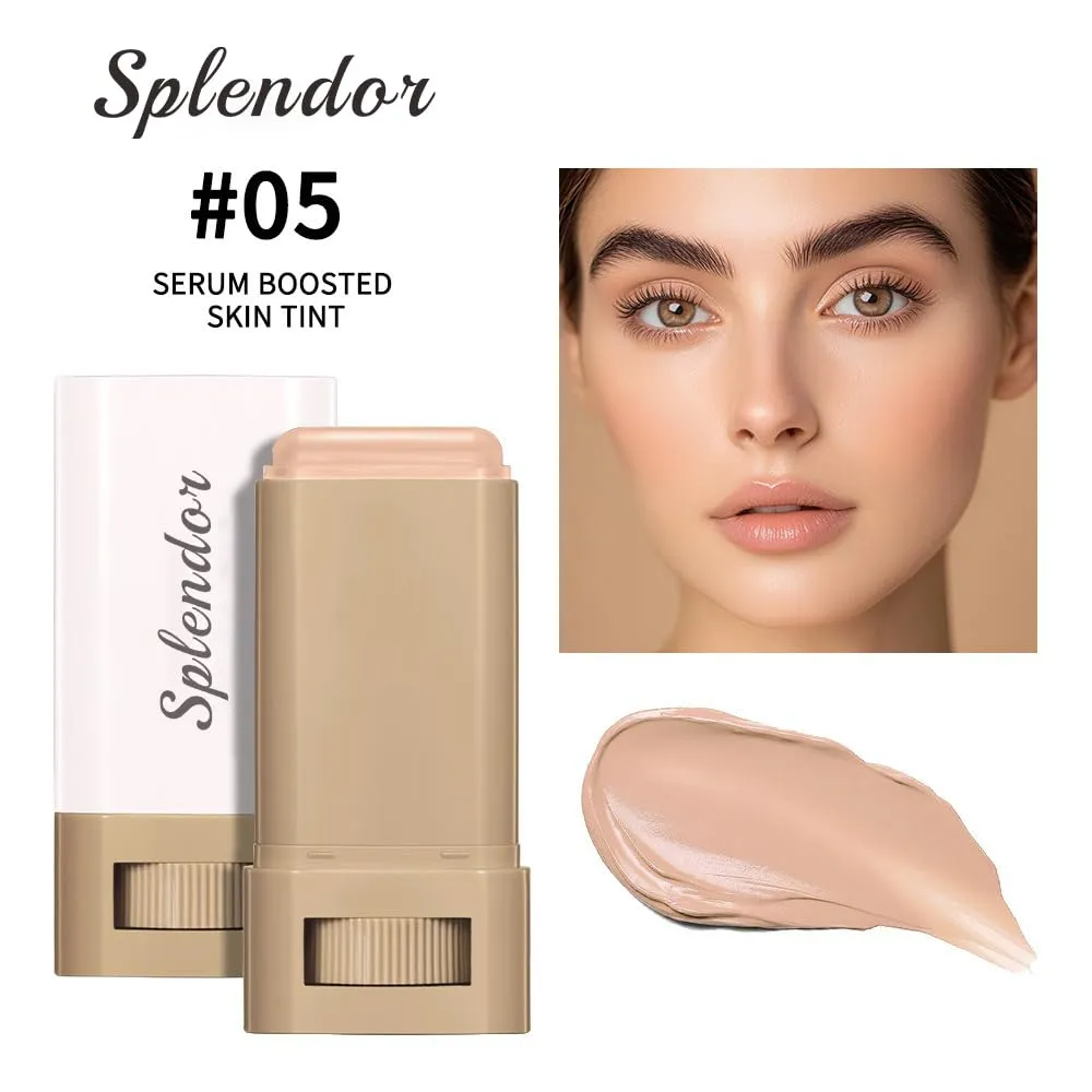 Splendor- Serum Enhanced Skin Tinted Balm, Solid Tinted Moisturizing Serum Contour Stick Foundation Face Stick, Natural Makeup for Women (5#, 1)