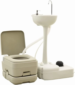 Sporting Goods Set Portable Camping Toilet 10 10L and Handwash Stand 20L Set Grey Outdoor Recreation