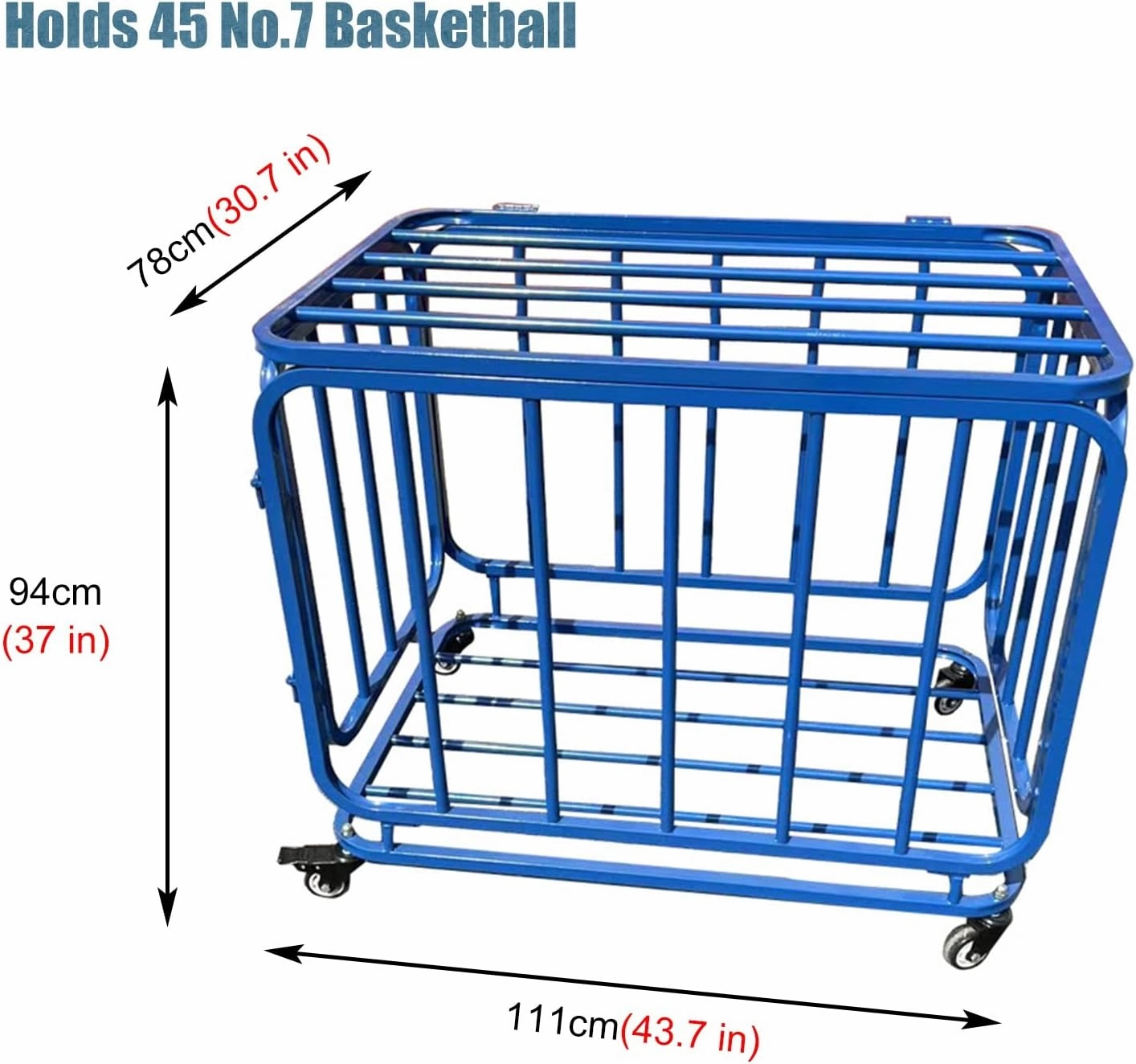 Sports Ball Storage Stand Basketball Cage Storage, Heavy Duty Sports Equipment Organization Cart with Wheels/Lockable Hinge Cover, Indoor Outdoor