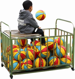 Sports Ball Storage Stand School/Ball Courts Ball Rack - Portably Movable, Half-Open Lid Rolling Ball Cage with Lockable Wheels, Heavy Load Resistant 180kg/400 Lbs