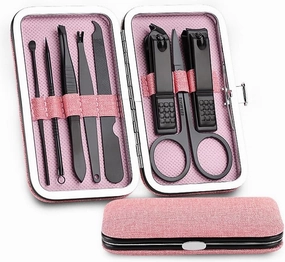 Stainless Steel Nail Clippers Manicure Tool Portable Pedicure Sets with Button Lock for Man 8 Pieces (Color : A)
