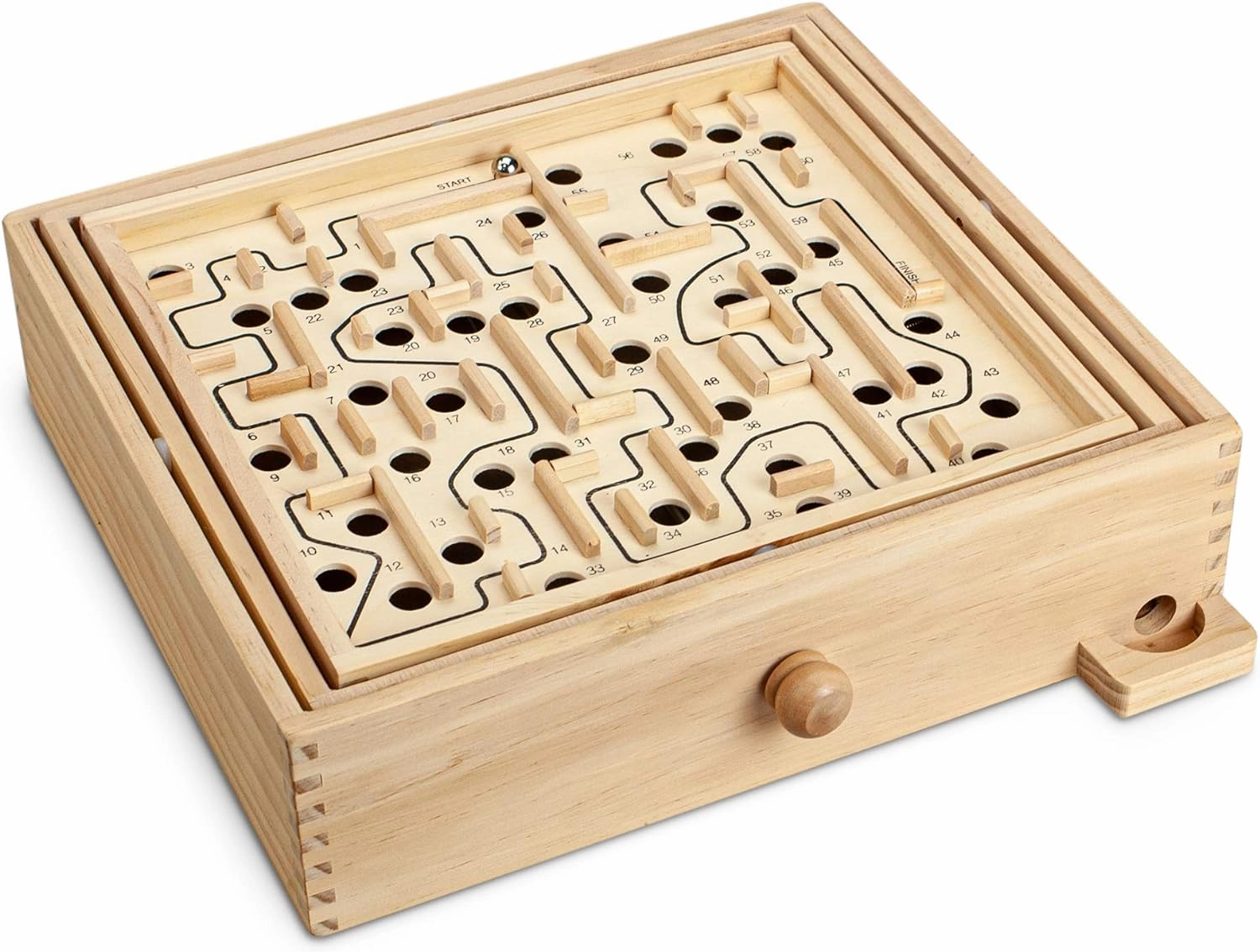 STERLING Games Large Wooden Labyrinth 13.5" x 13" Marble Ball Tilt Maze Wood Game with 60 Waypoints for 6 Years and Up