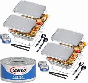 Sterno Disposable Chafing Dish Buffet Set, 4-Hour Food Warmers for Parties, Catering Supplies, Complete Buffet Set, Warming Trays (22pcs)
