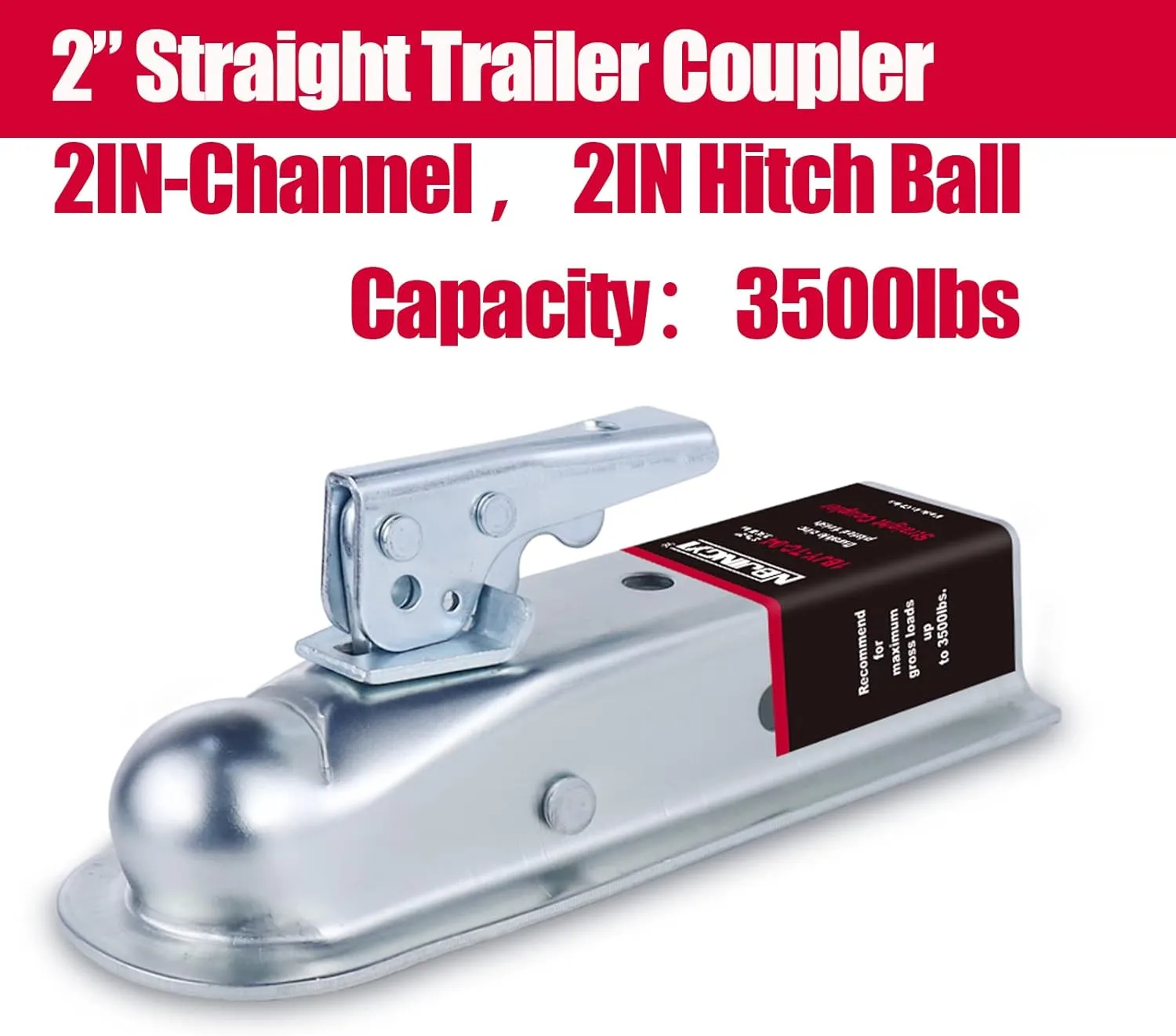 Straight Trailer Coupler 2" Ball 2" Channel Width 3500 LBSTrailer Tongue Coupler