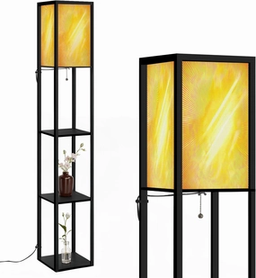Summer Sun radiations Floor Lamps with Shelves, Modern Standing Lamp Narrow Corner Display Bookshelf Lamp for Living Room, Bedroom, Office Decor