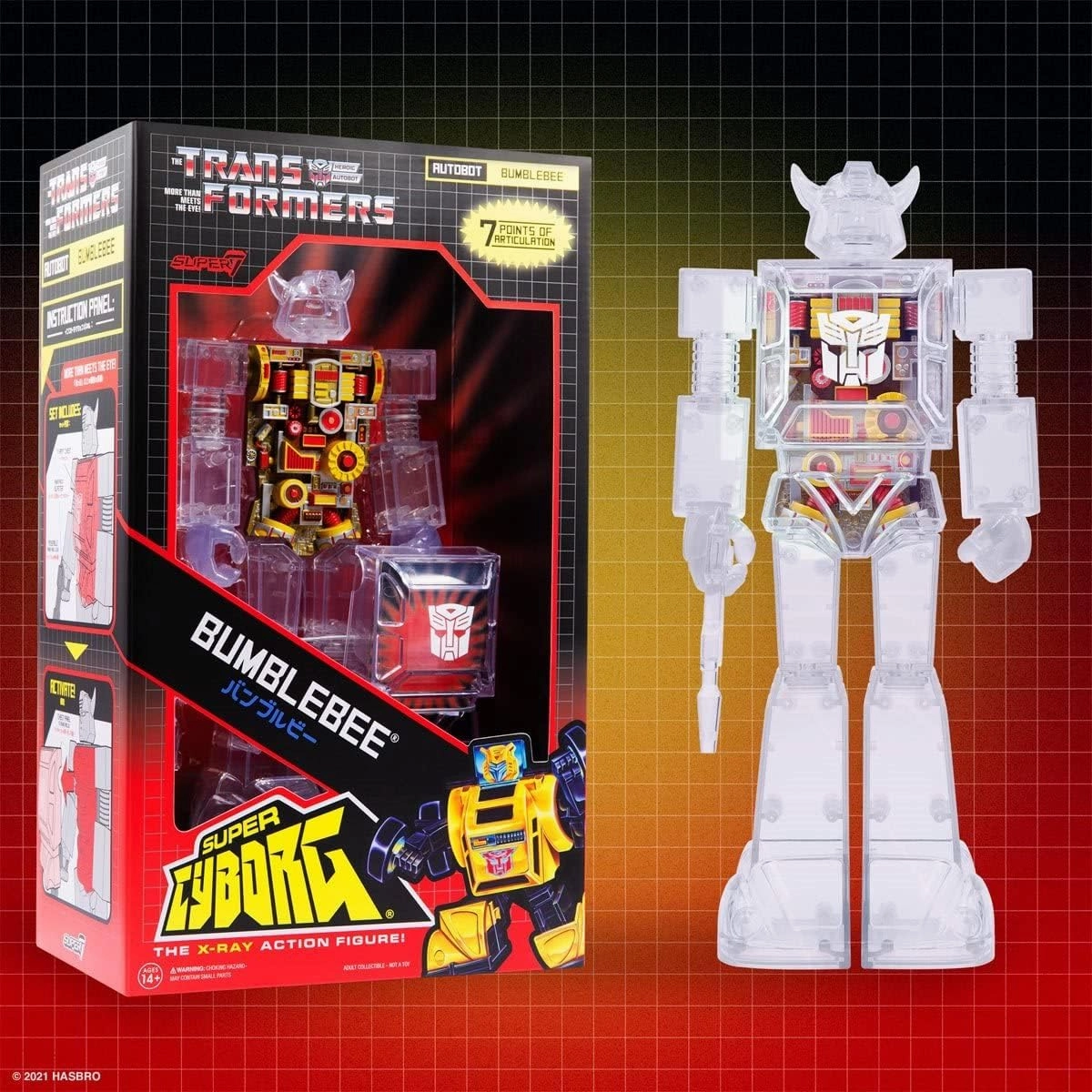 Super7 Super Cyborg Transformers Bumblebee (Clear) - 10" Transformers Action Figure Classic Cartoon Collectibles and Retro Toys