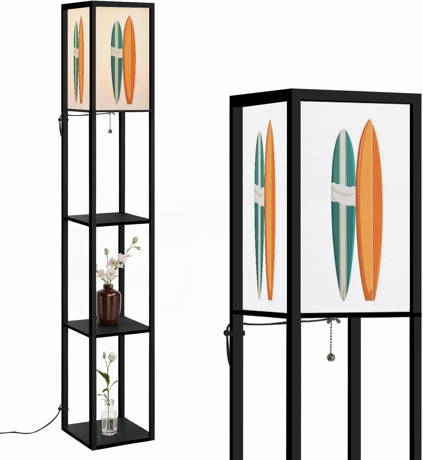 surf Table Floor Lamps with Shelves, Modern Standing Lamp Narrow Corner Display Bookshelf Lamp for Living Room, Bedroom, Office Decor