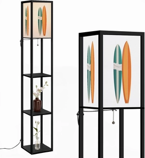 surf Table Floor Lamps with Shelves, Modern Standing Lamp Narrow Corner Display Bookshelf Lamp for Living Room, Bedroom, Office Decor
