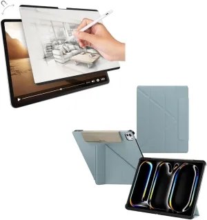 SwitchEasy Origami 2024 Case for iPad Pro 11" Bundle with Magnetic SwitchPaper Screen Protector for 2024 iPad Pro 11"-Exquisite Blue