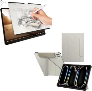 SwitchEasy Origami 2024 Case for iPad Pro 11" Bundle with Magnetic SwitchPaper Screen Protector for 2024 iPad Pro 11"-Starlight White