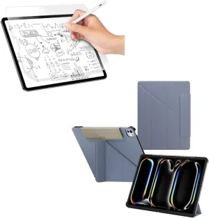 SwitchEasy Origami 2024 Case for iPad Pro 13" Bundle with Anti-Blue Light SwitchPaper Screen Protector for 2024 iPad Pro 13"-Alaskan Blue