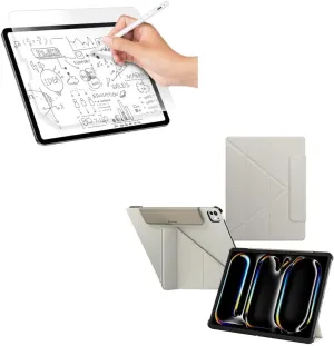 SwitchEasy Origami 2024 Case for iPad Pro 13" Bundle with Anti-Blue Light SwitchPaper Screen Protector for 2024 iPad Pro 13"-Starlight White