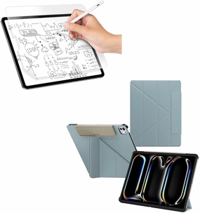 SwitchEasy Origami 2024 Case for iPad Pro 13" Bundle with Anti-Blue Light SwitchPaper Screen Protector for 2024 iPad Pro 13"-Exquisite Blue