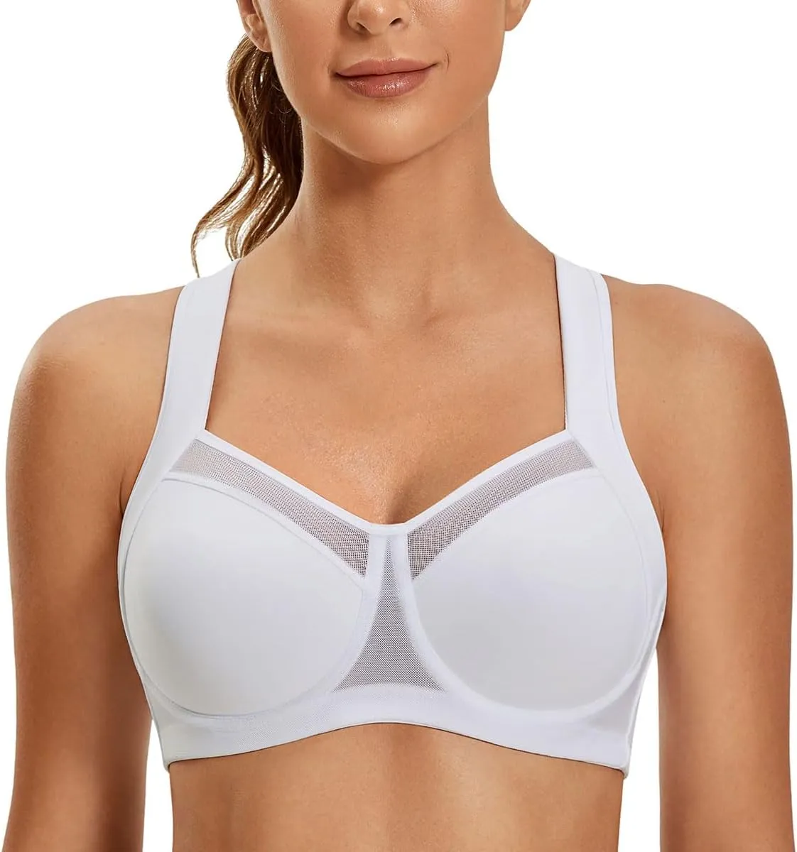 SYROKAN High Impact Sports Bras for Women High Support No Uniboob Underwire Adjustable Cross Back Bra