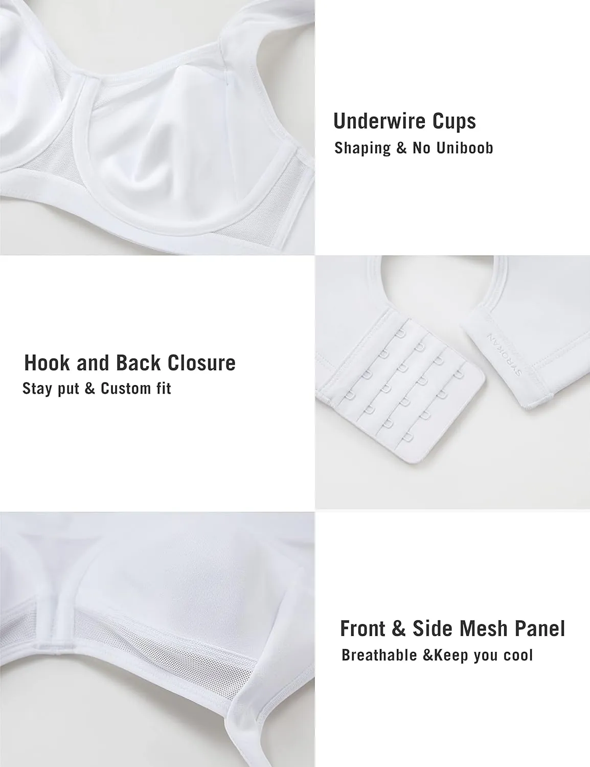 SYROKAN High Impact Sports Bras for Women High Support No Uniboob Underwire Adjustable Cross Back Bra