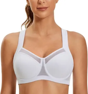 SYROKAN High Impact Sports Bras for Women High Support No Uniboob Underwire Adjustable Cross Back Bra