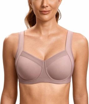 SYROKAN High Impact Sports Bras for Women High Support No Uniboob Underwire Adjustable Cross Back Bra