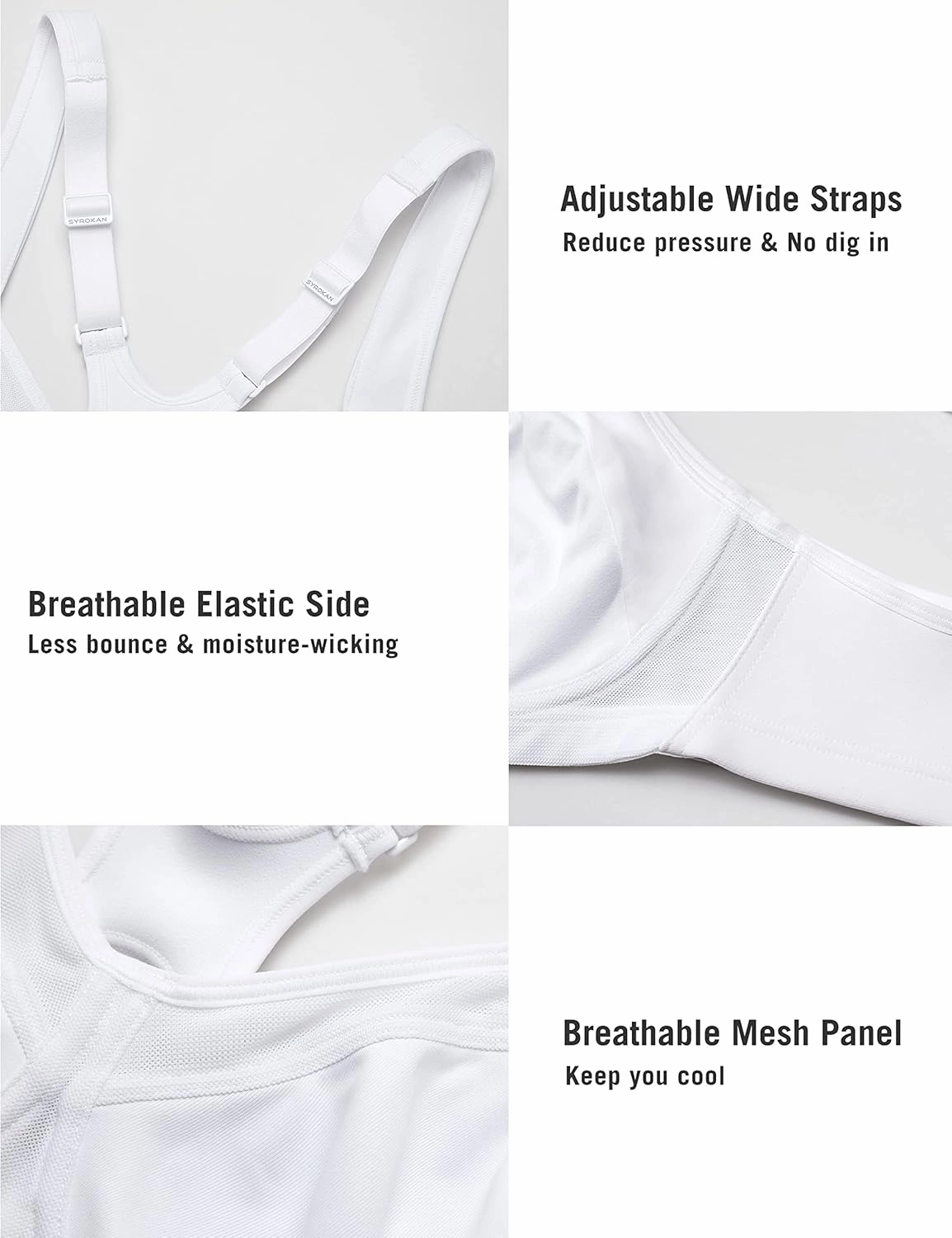 SYROKAN High Impact Sports Bras for Women High Support Unlined Underwire Racerback No Uniboob Workout Bra