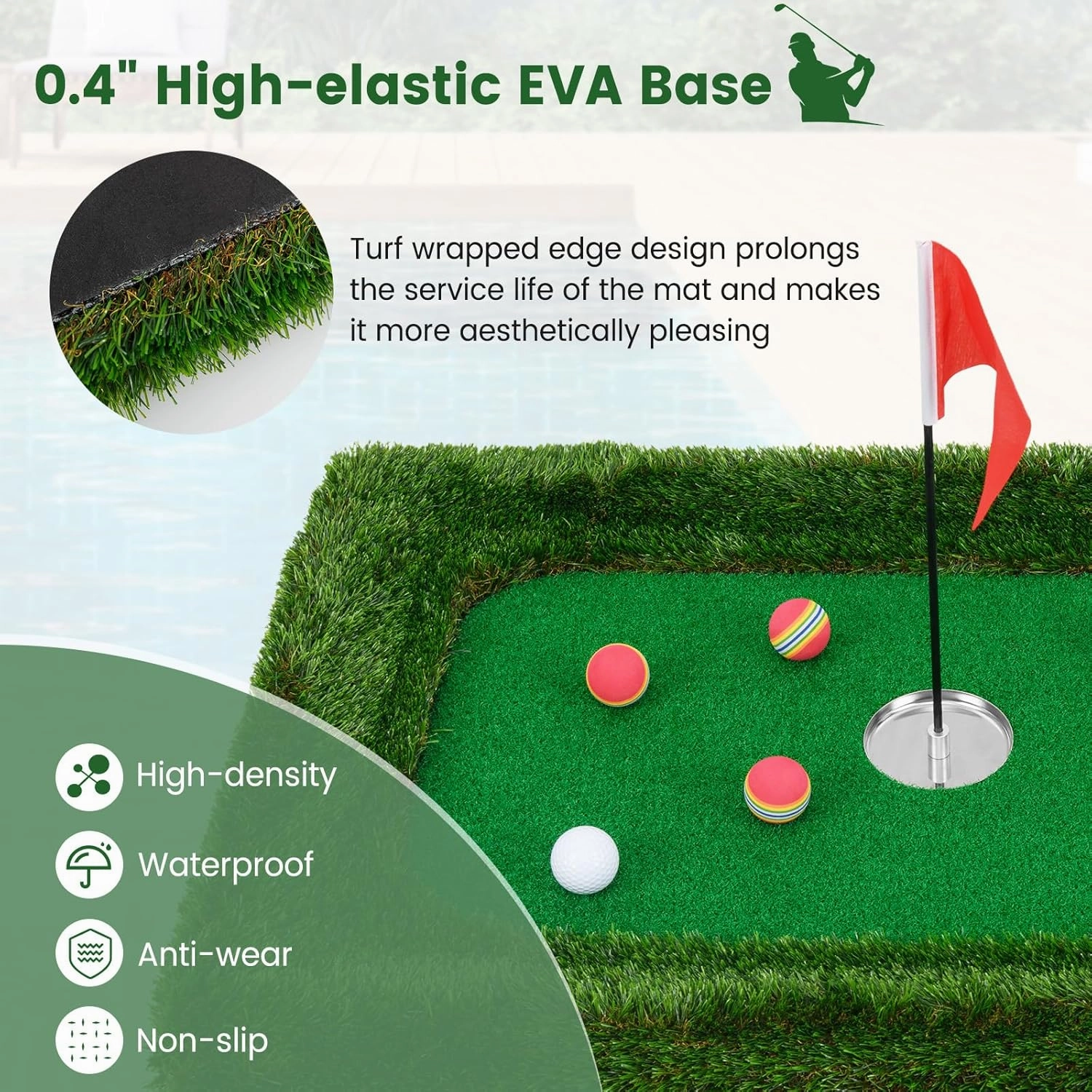 Tangkula Floating Golf Green for Pool, Floating Chipping Green Includes Golf Hitting Mat, 6 Golf Balls, Golf Flag, Golf Cup & Golf Tee, Golf Training Mat, Outdoor Pool Golf Game