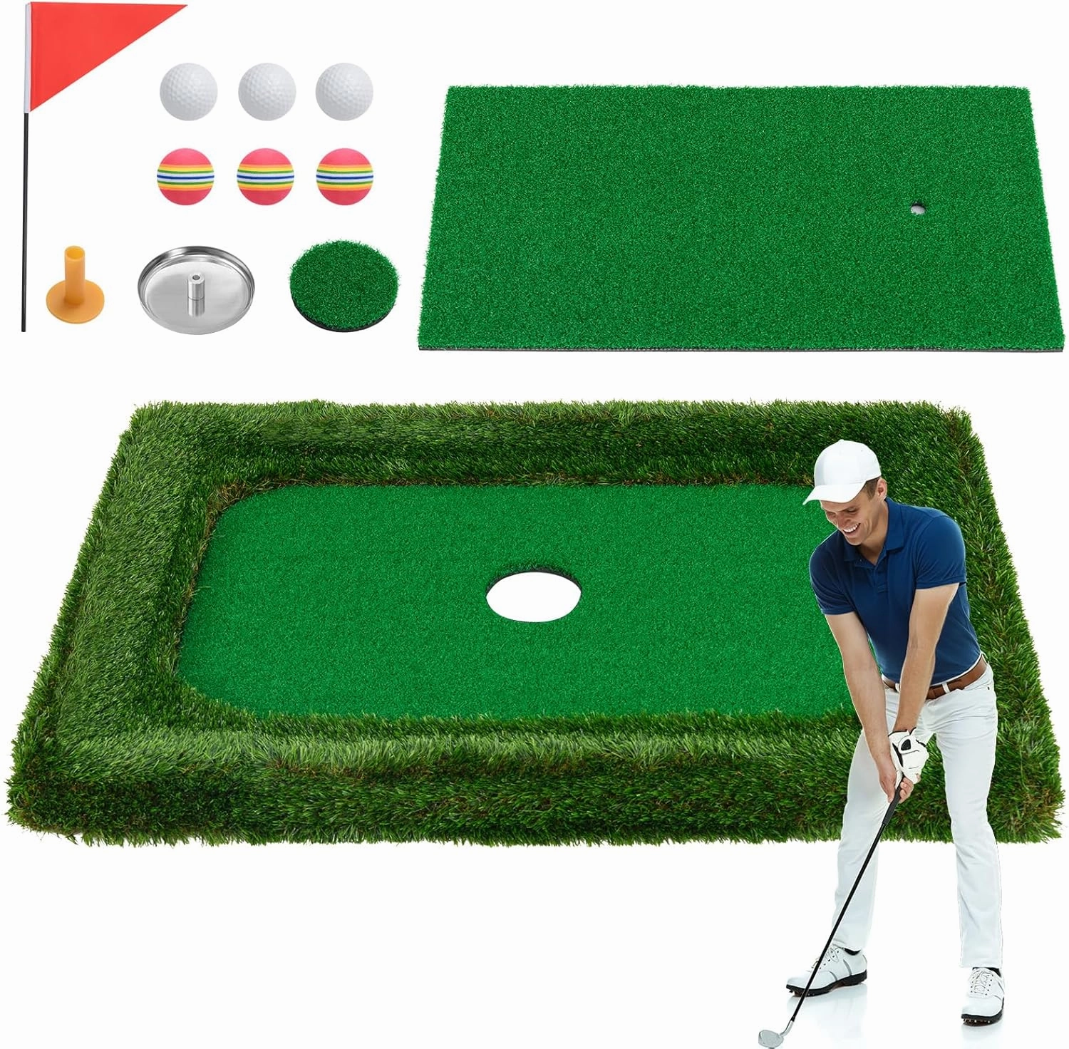 Tangkula Floating Golf Green for Pool, Floating Chipping Green Includes Golf Hitting Mat, 6 Golf Balls, Golf Flag, Golf Cup & Golf Tee, Golf Training Mat, Outdoor Pool Golf Game