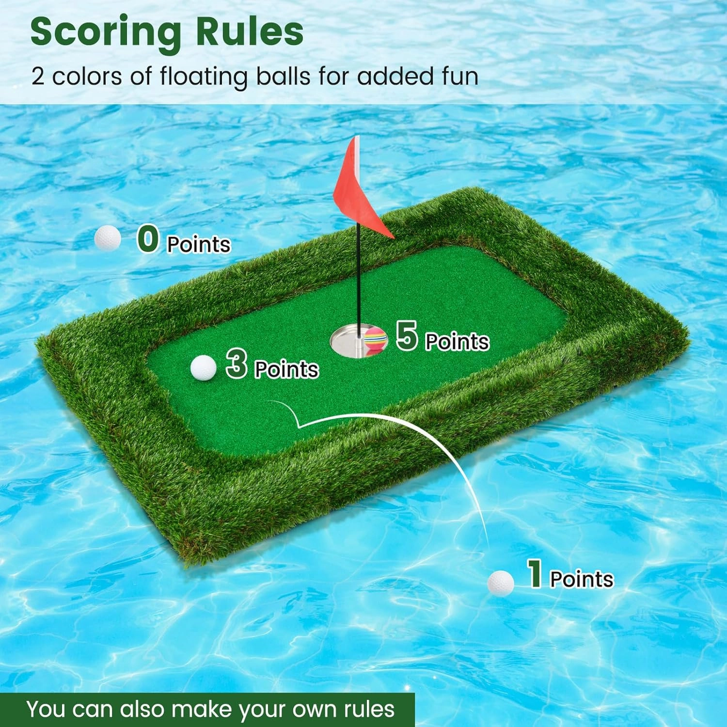 Tangkula Floating Golf Green for Pool, Floating Chipping Green Includes Golf Hitting Mat, 6 Golf Balls, Golf Flag, Golf Cup & Golf Tee, Golf Training Mat, Outdoor Pool Golf Game