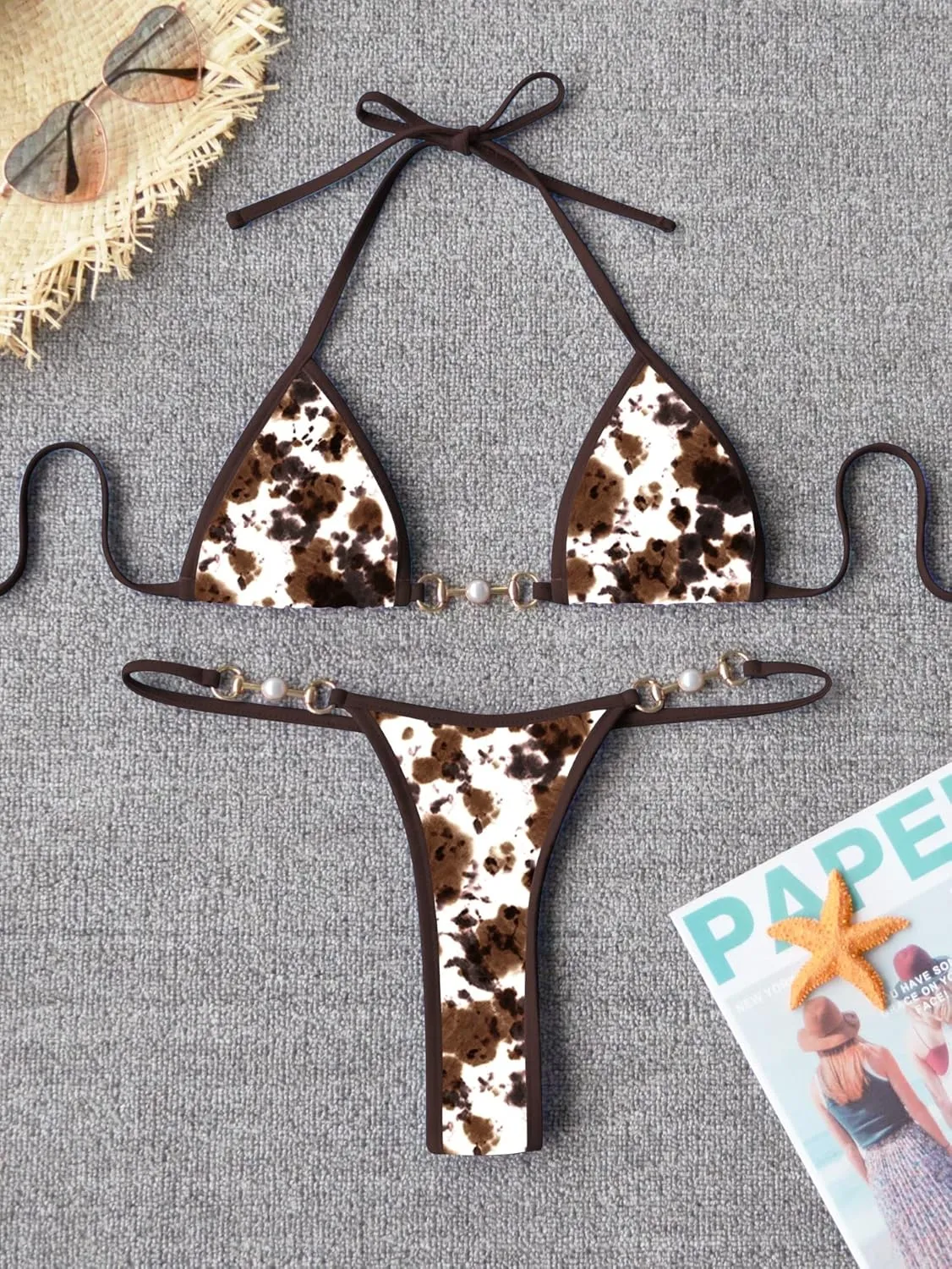 TASHEHE Women's Triangle Thong Bikini Set Sexy String Brazillian Two Piece Swimsuit Cute Bathing Suit