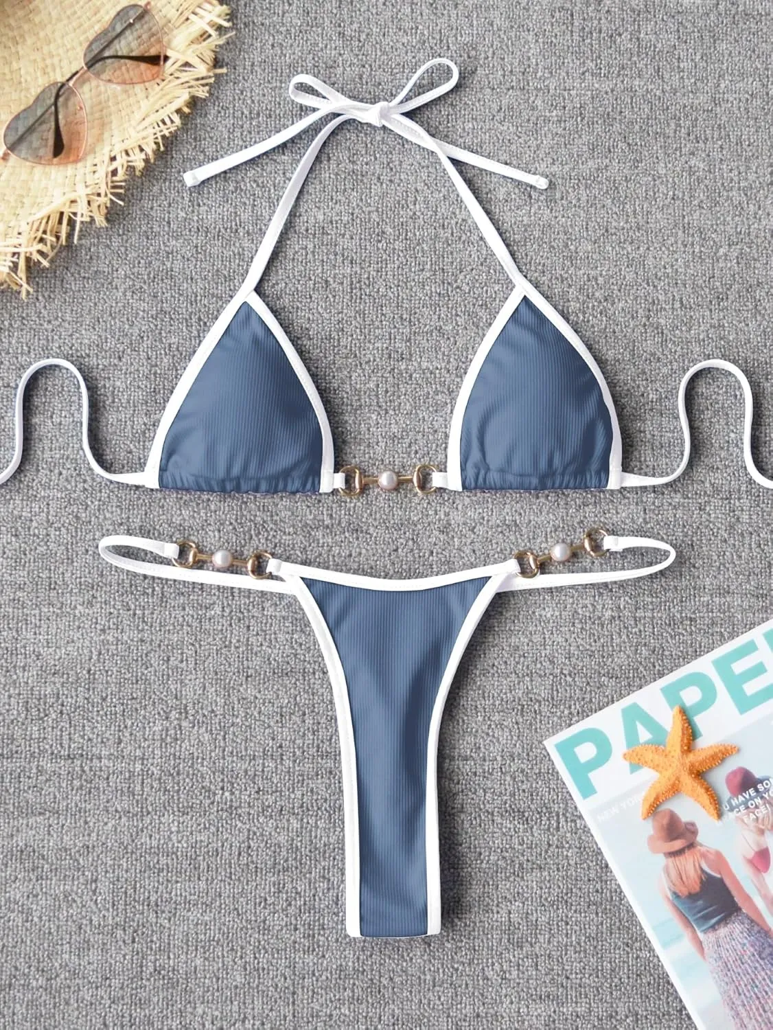 TASHEHE Women's Triangle Thong Bikini Set Sexy String Brazillian Two Piece Swimsuit Cute Bathing Suit
