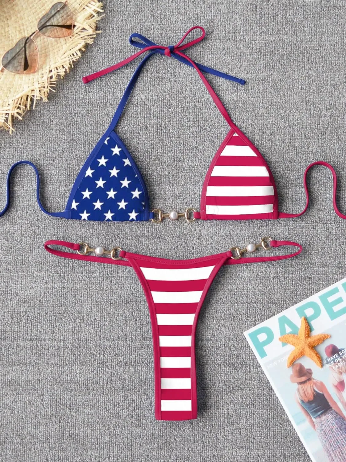 TASHEHE Women's Triangle Thong Bikini Set Sexy String Brazillian Two Piece Swimsuit Cute Bathing Suit