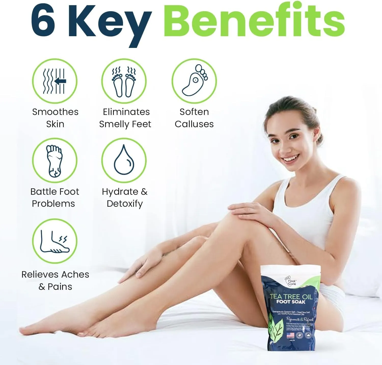 Tea Tree Oil & Soothing Lavender Foot Soak with Epsom Salt - Best Toenail Treatment & Softens Calluses - Soothes Sore & Tired Feet, Foot Odor Scent, Spa Pedicure - Made in USA - 16oz (Pack of 2)