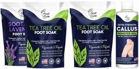 Tea Tree Oil & Soothing Lavender Foot Soak with Epsom Salt Callus Remover for Feet with Extra Strength Gel & Foot Pumice Stone Set