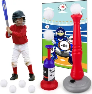 Tee Ball Set - Tball Set for Toddlers 3-5, T Ball Set with Upgrade Pitch Launcher & Target Mats, Outdoor Sport Toy Games