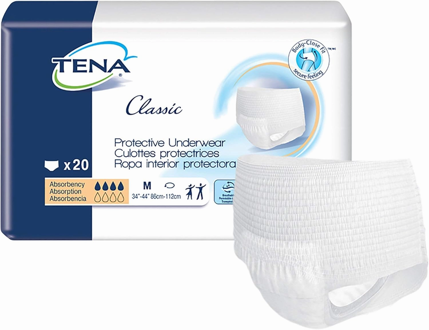 Tena Classic Medium Moderate Absorbency Pull-Up Adult Briefs, 20 Count