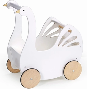 Tender Leaf Toys - Sweet Swan Pram - Wooden Swan Shape Dolls Stroller - Inspired Role-Play Toy for Boys and Girls, Improve Gross Motor Skills and Creativity - Age 18m  