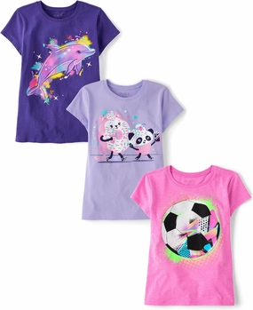 The Children's Place Girls' Assorted Everyday Short Sleeve Graphic T-Shirts,multipacks