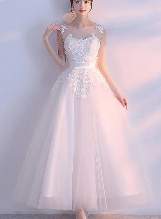 themeisles Charming White Tulle Ball Gown Wedding Dress, White Prom Dress