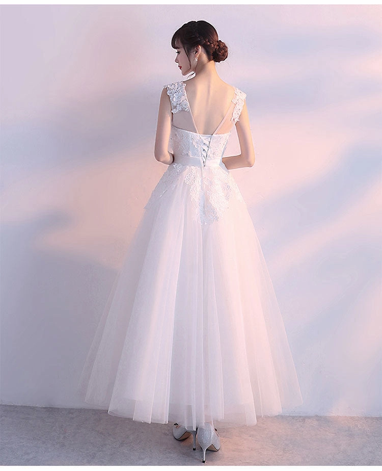 themeisles Charming White Tulle Ball Gown Wedding Dress, White Prom Dress