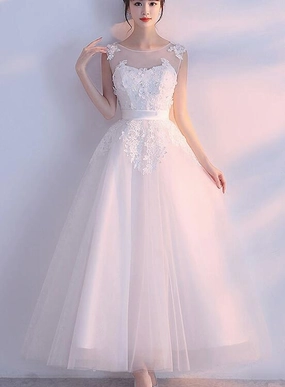 themeisles Charming White Tulle Ball Gown Wedding Dress, White Prom Dress