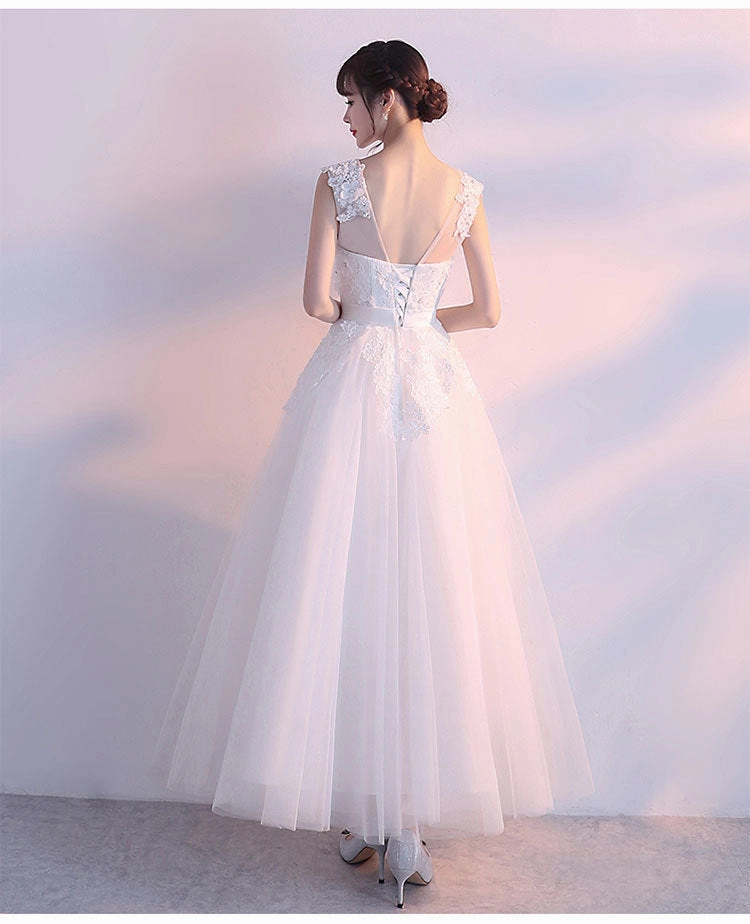 themeisles Charming White Tulle Ball Gown Wedding Dress, White Prom Dress