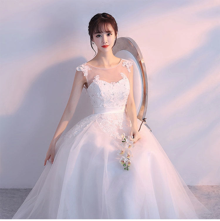 themeisles Charming White Tulle Ball Gown Wedding Dress, White Prom Dress