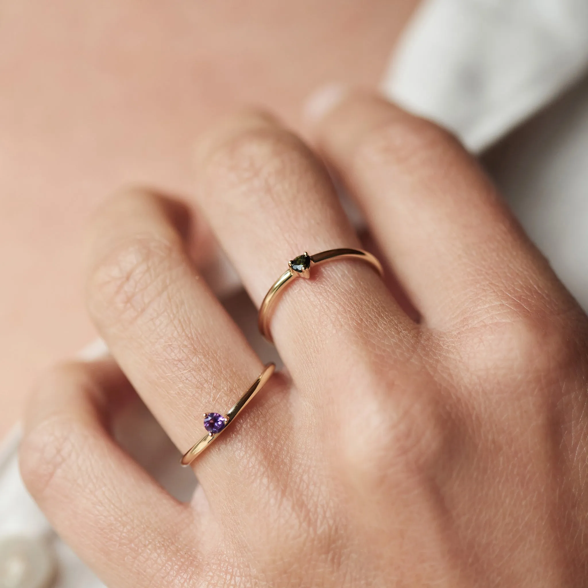 Three Claw Mini Tourmaline Ring in Yellow Gold