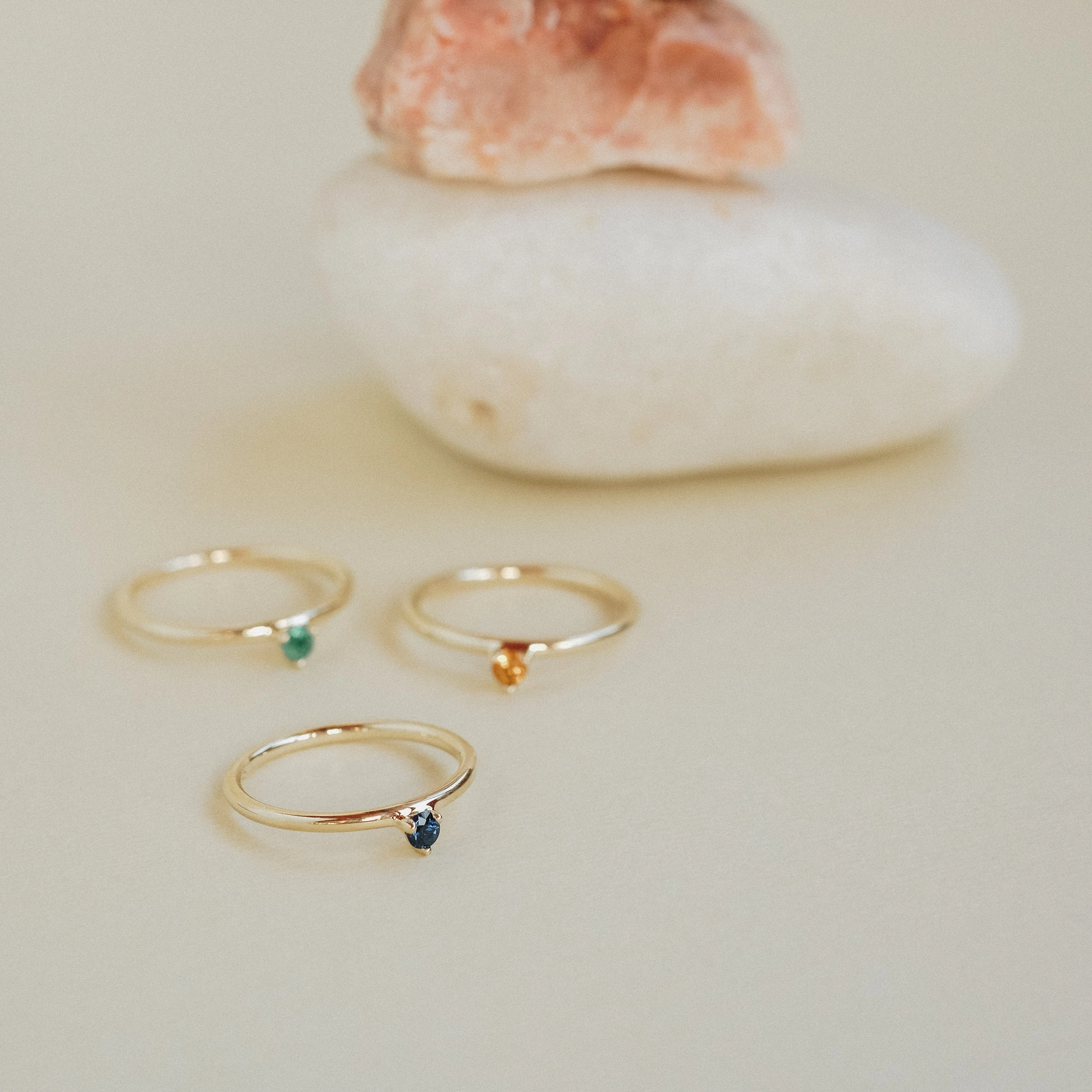 Three Claw Mini Citrine Ring in Yellow Gold