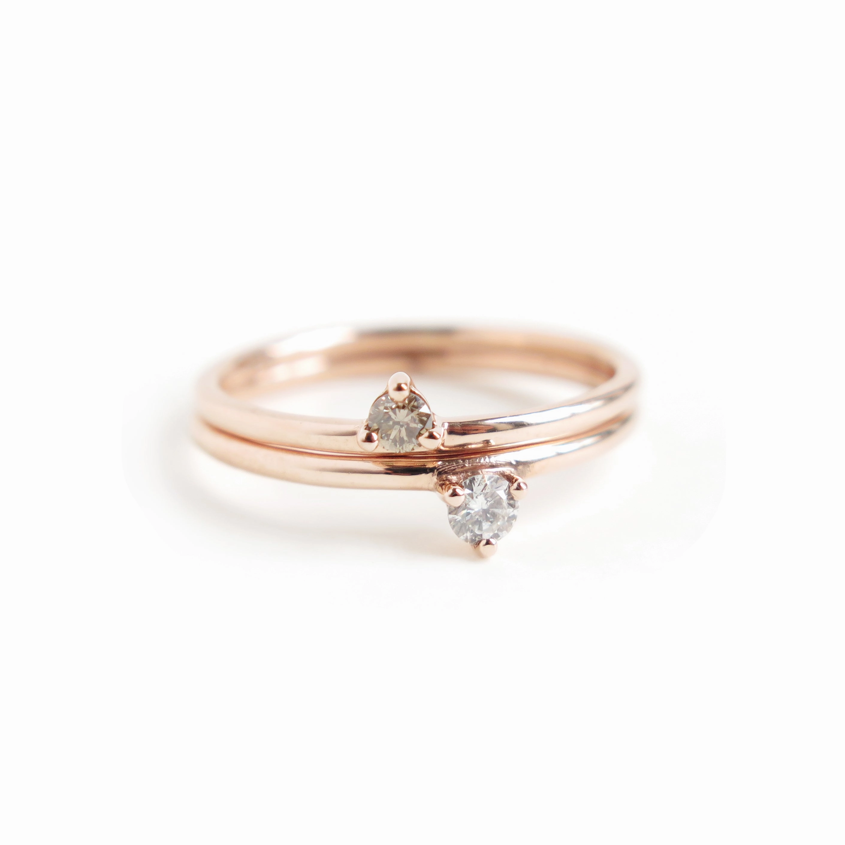 Three Claw Mini Cognac Diamond Ring in Rose Gold
