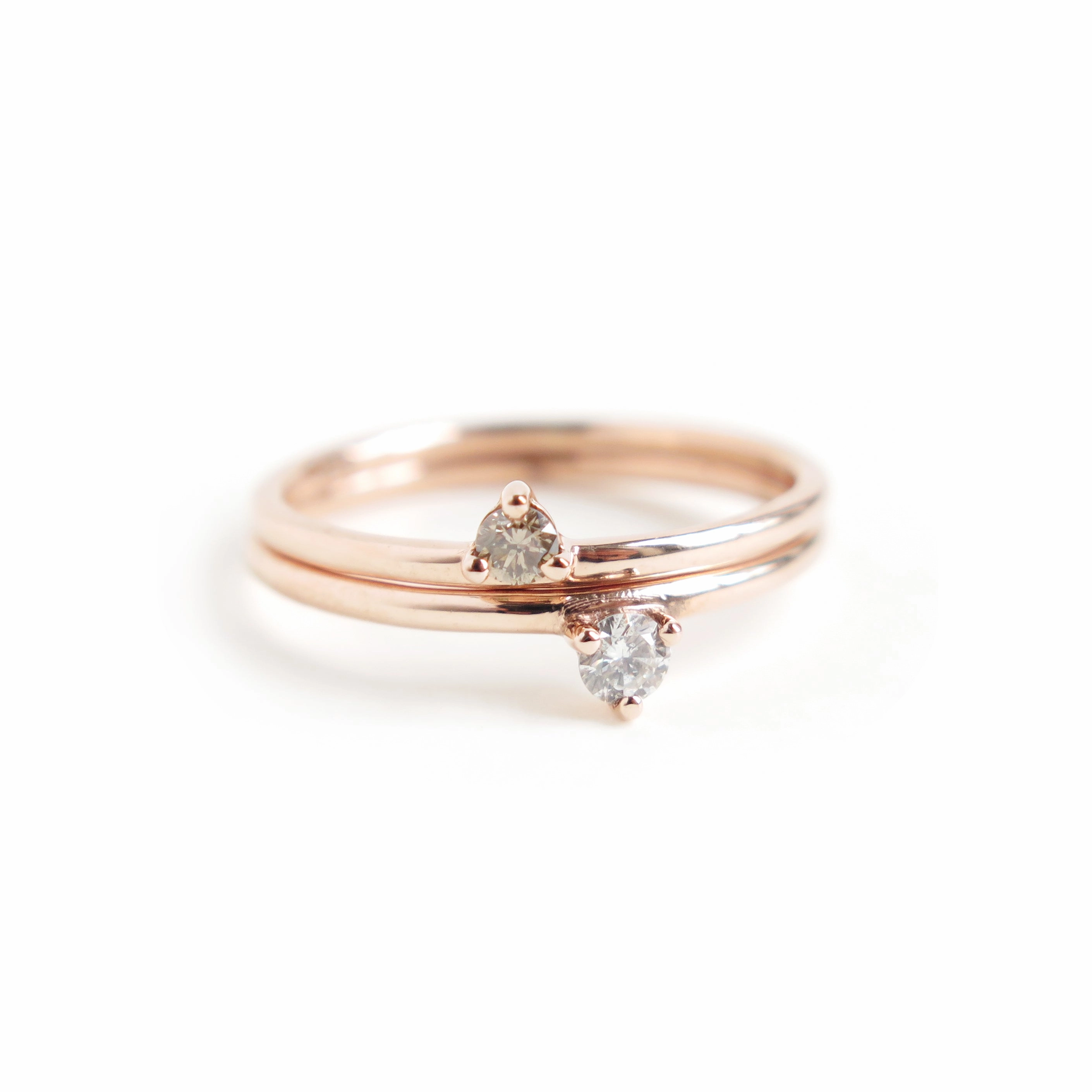 Three Claw Mini Cognac Diamond Ring in Rose Gold