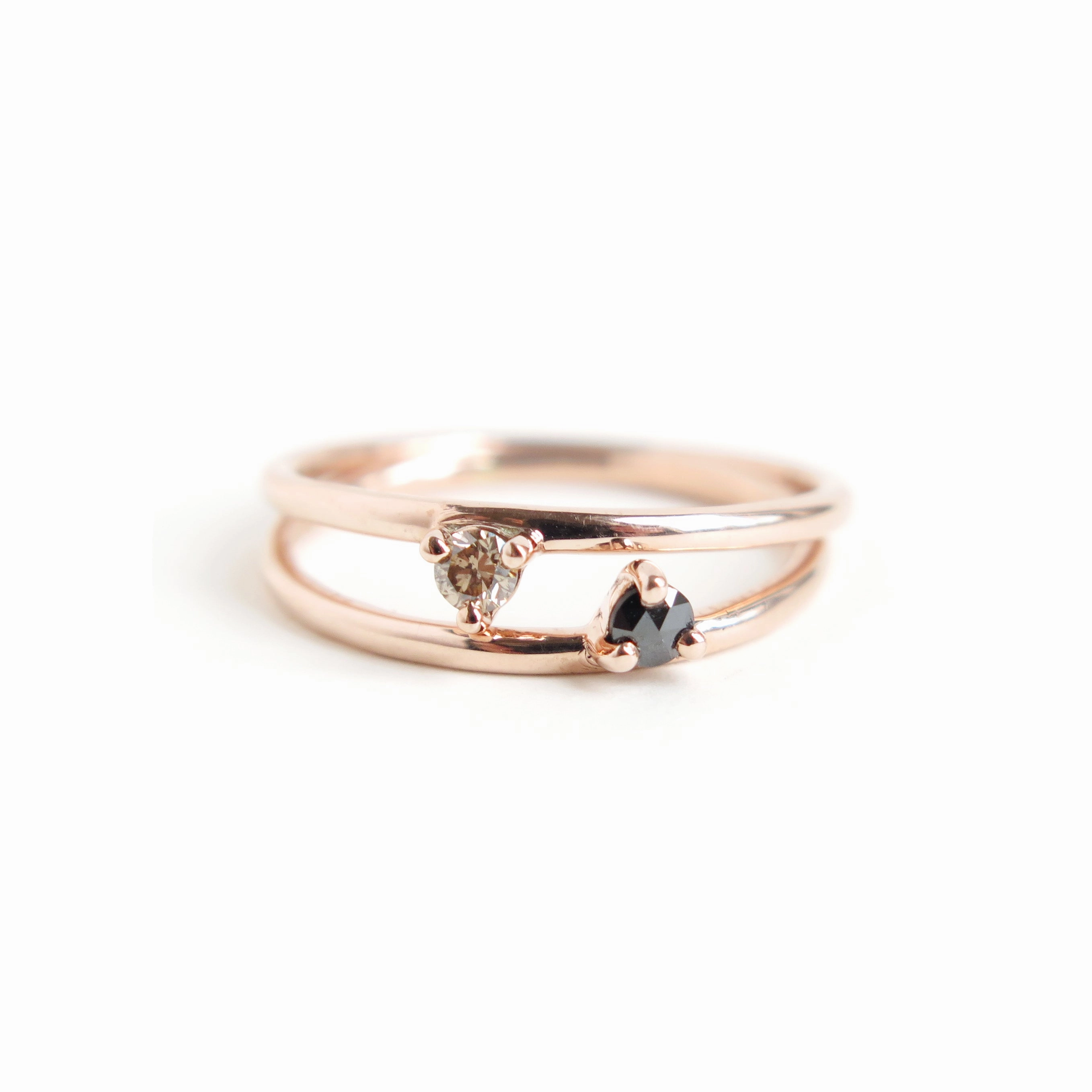 Three Claw Mini Cognac Diamond Ring in Rose Gold